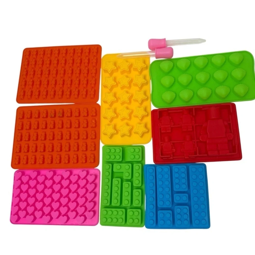 Silicone Candy Mold Set - 9 pieces Multicolor- Hearts, Fun Shapes for Kids